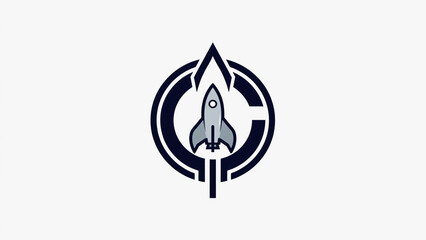 Fototapeta premium Rocket Launching Graphic with Geometric Circle on White