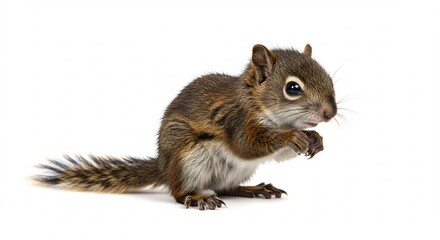 Obraz premium 愛らしいリスの赤ちゃん 白い背景で輝く瞳 柔らかな光 (Aisurai risu no akachan shiroi haikei de kagayaku hitomi yawarakana hikari) Translation: Adorable baby squirrel shining eyes white background soft light. AI Generated