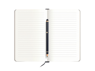 Open Lined Notebook with Pen for Notes - Transparent Background