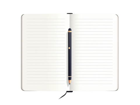 Open Lined Notebook with Pen for Notes - Transparent Background