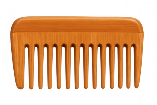Wooden hair comb displaying natural texture, showcasing minimalist design against clear background, embodying hair care simplicity