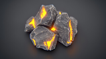 Fiery flames erupting from a pile of rough rocks against a dark background creating a dramatic scene