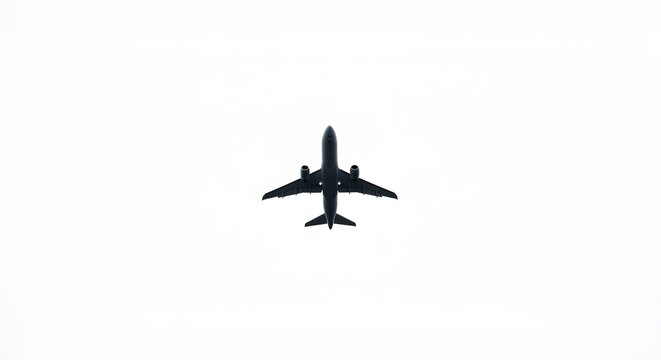 Silhouette of jet plane sharply defined against bright white background. AI Generated