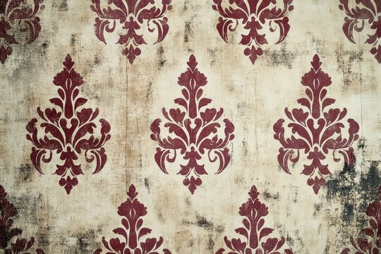 Fototapeta Aged wallpaper with damask pattern