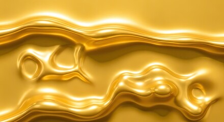 Abstract golden liquid metal surface with smooth, flowing, and undulating patterns and shapes