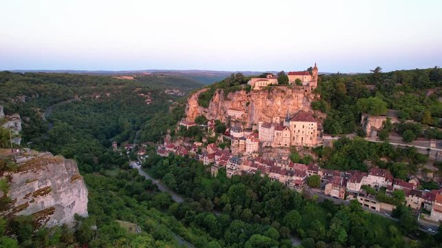 Rocamadour is a vertical village built in a series of stages on the cliff above the Alzou Canyon. Lot, Occitanie region, P&eacute;rigord, France. Rocamadour was primarily a major pilgrimage site.