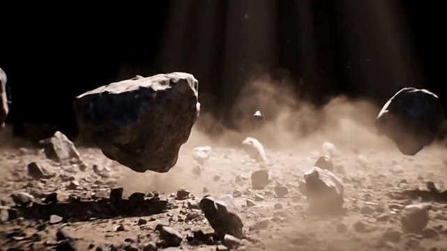 Ultra-HD Anime Debris Impact Effect with Flying Rock Fragments, Dust Trails, and Cinematic Depth &ndash; Black Background VFX Animation