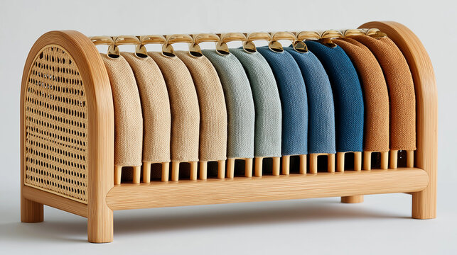 Fabric Swatches Displayed In Wooden Rack