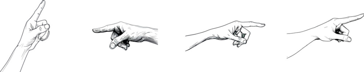 A minimalist illustration of a pointing hand, drawn with a single line on a white background, exemplifying modern design
