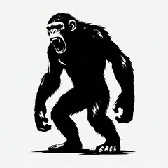 Fototapeta premium Fierce silhouette of a gorilla roaring with mouth open