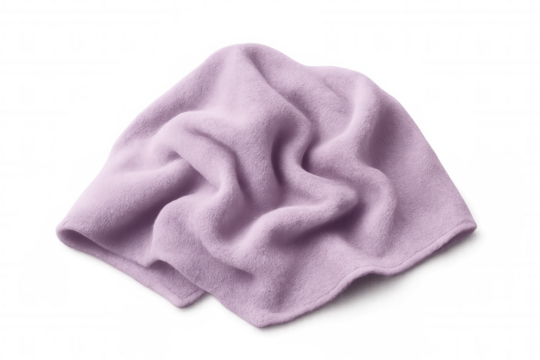 Crumpled purple blanket isolated on transparent background, showcasing its soft texture and cozy warmth