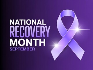 National recovery month september purple ribbon symbolizing hope and support for addiction recovery