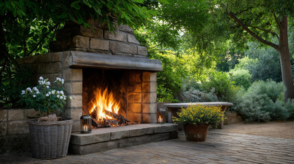 Garden Fireplace Providing Warmth in a Cozy Outdoor Setting