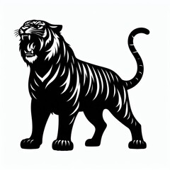 Naklejka premium Fierce black tiger roaring with open mouth and sharp teeth