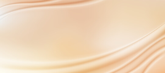 Beige nude ecru gradient background with wavy fabric texture. Soft folds, champagne and coffee shades in pastel palette. Elegant vector wallpaper for interior, branding or web design. © Hanna