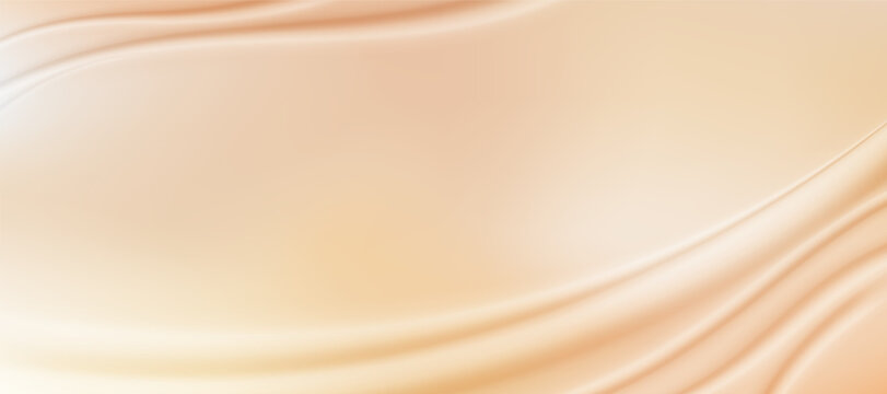 Fototapeta Beige nude ecru gradient background with wavy fabric texture. Soft folds, champagne and coffee shades in pastel palette. Elegant vector wallpaper for interior, branding or web design.