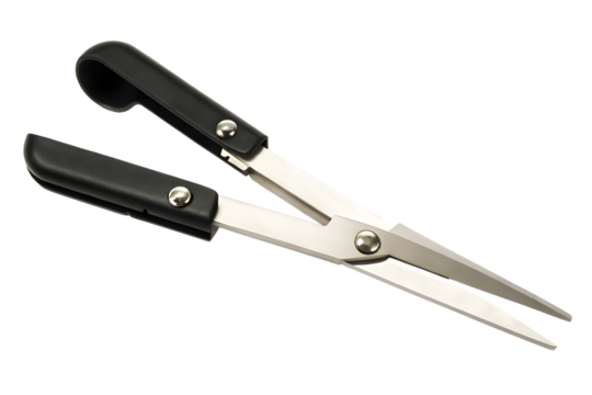 Sharp steel scissors handles isolated on a transparent background