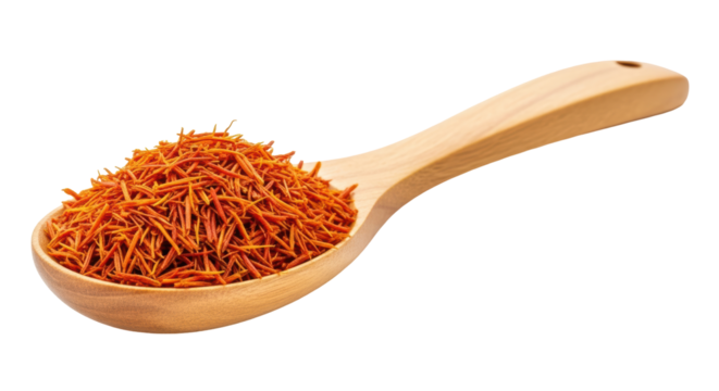 Isolated Safflower in Wooden Spoon