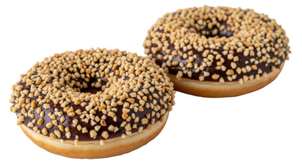 Isolated Chocolate Donuts with Nuts