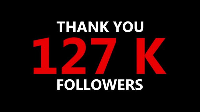 Thank you 127 K followers. 127,000 followers realistic sign on the brick wall animation. confetti party effects, social media milestone motion graphics animation