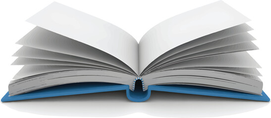 Open book with blue hardcover and blank pages isolated on white background