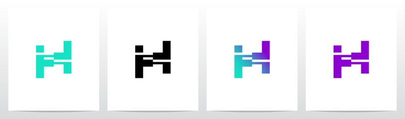 Technology Modern Cyber Glitch Letter Initial Typography Logo Design H