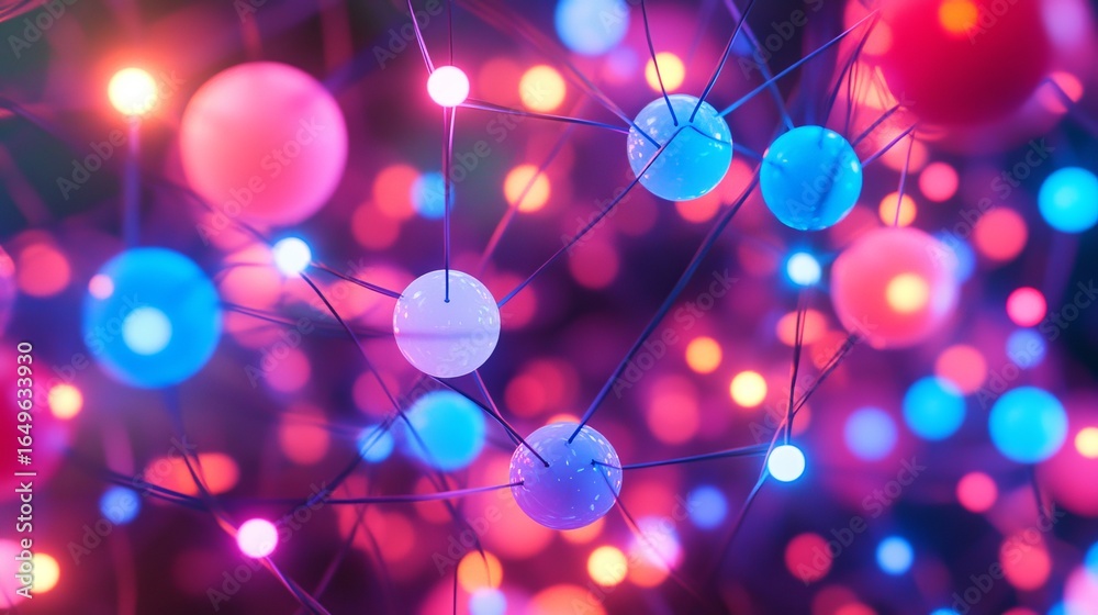 Wall mural vibrant spheres and luminous connections create an abstract universe. this imagery evokes depth and 