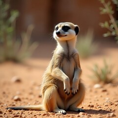 Fototapeta premium Alert Meerkat on a Sunny Desert Landscape