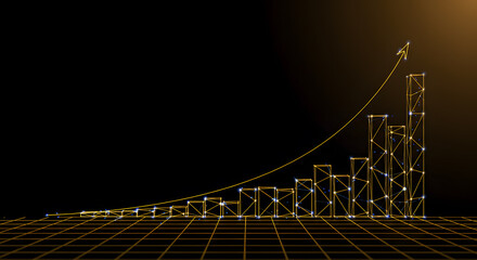 Fototapeta premium Graph showing financial growth in plexus style with gold and black 