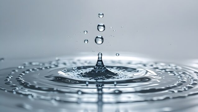 Water droplet impact creating ripples on a calm surface