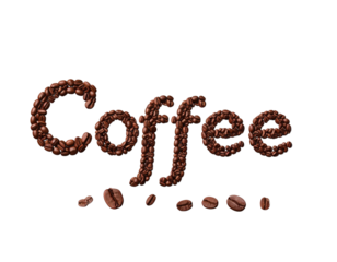 Coffee word written with coffee beans on transparent