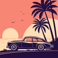 retro car on the beach