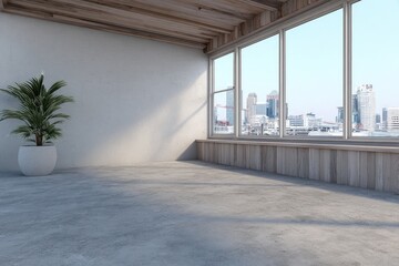 Empty modern room with city view