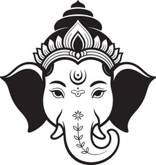 Elegant Black and White Vector Illustration of Lord Ganesha for Spiritual and Cultural Designs