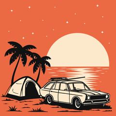 retro car on the beach
