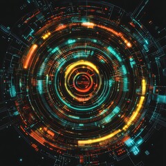 Obraz premium Futuristic digital circular design featuring vibrant color gradients and technological network details photo