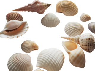 Assortment of Seashells Arranged in a Circle on Black