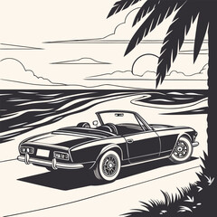 retro car on the beach