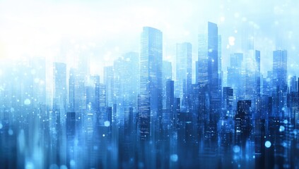 Fototapeta premium Blurred cityscape at dawn, cool tones