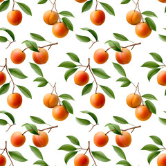Apricot peach branch pattern with green leaves, warm tone fruit seamless pattern for textile and wrapping