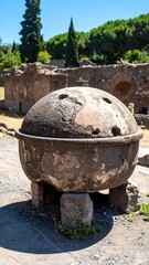 Ancient Roman stone bowl in ruins