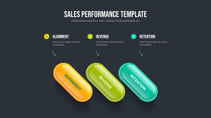Market Forecast Three Element Diagram Slideshow Template. Investor Innovation Presentation Design Vector Illustration. Digital Profile 3 Step Infographic Slide Layout.