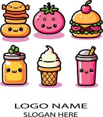 kawaii food set logo icon vector .