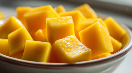 Mango Cubes in a Ceramic Bowl. Ai gen.
