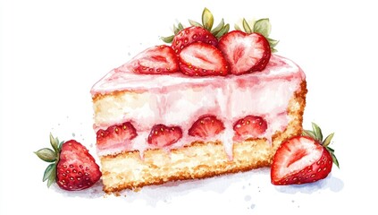 Watercolor slice of strawberry cake (5)