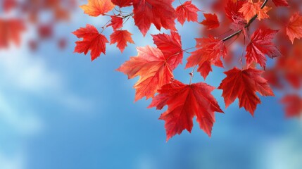 Red Maple Leaves Against Blue Sky in Autumn Season
