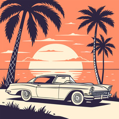 retro car on the beach