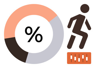 Circular progress chart with percent symbol, moving figure, and slider panel. Ideal for analytics, metrics, fitness tracking, personalization, performance optimization progress monitoring. Clear