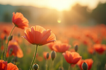 Naklejka premium poppy field in the morning