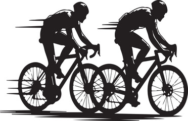 Naklejka premium Two cyclists in silhouette racing on bicycles with motion blur effect cycling race